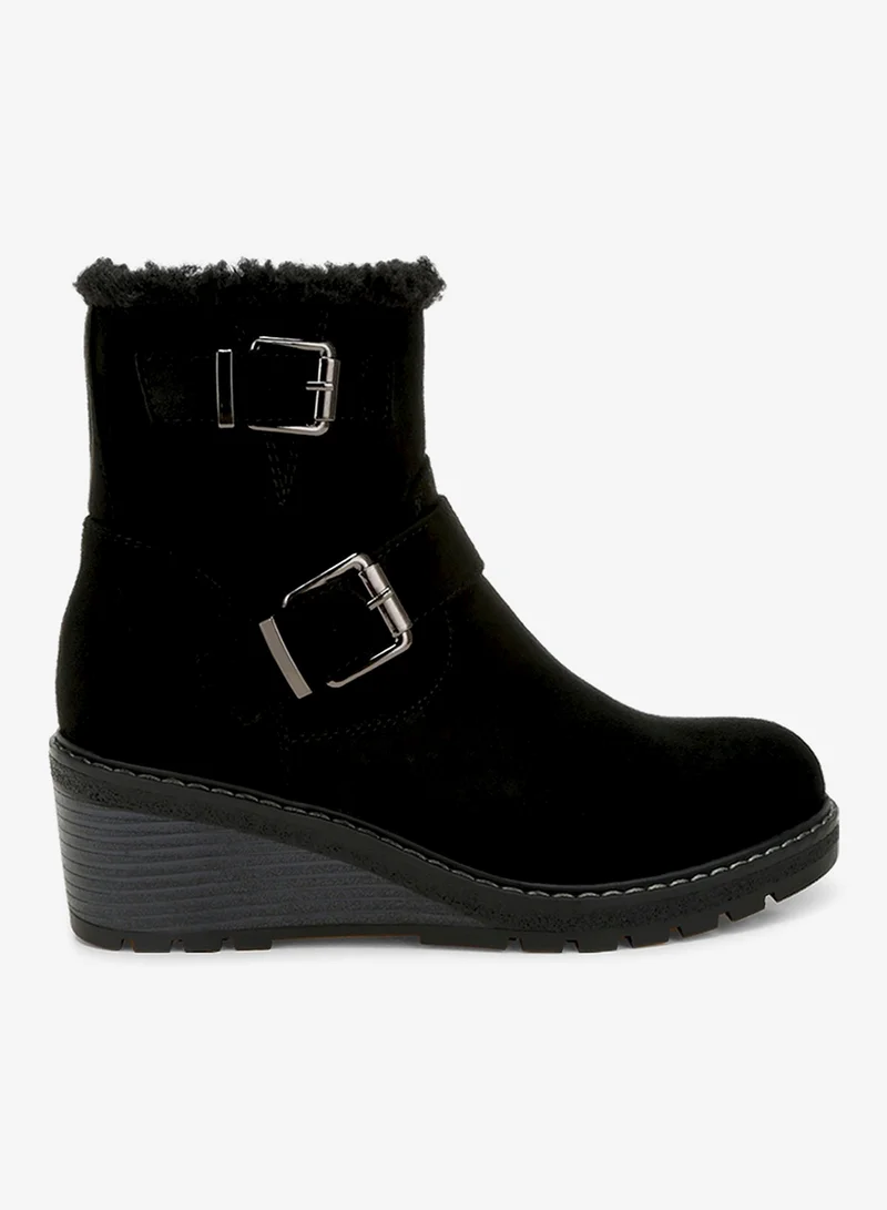 Faux Fur Harness Boots in Black