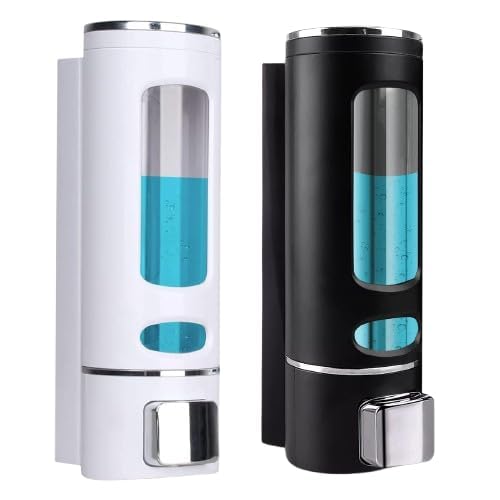 FOLX FBA34 ABS Plastic Wall Mounted Liquid Soap/Shampoo/Conditioner/Hand Wash Gel Dispenser for Bathroom Basin Kitchen Sink [ Combo Pack of - 2 ] (Capsule [ White/Black ]) - Image 1