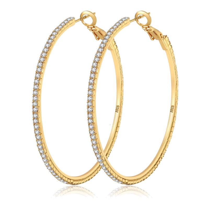 OOOPEL Gold Rhinestone Hoop Earrings - Large, Sparkly Cubic Zirconia with Thin Rhinestones for Women - Image 1