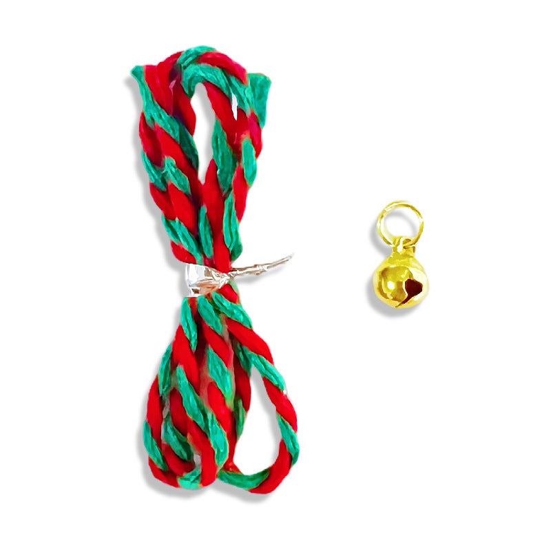 Plush Dog Toy Twisted Stick Bell Rope Red and green rope 50cm + gold hanging ring bell 