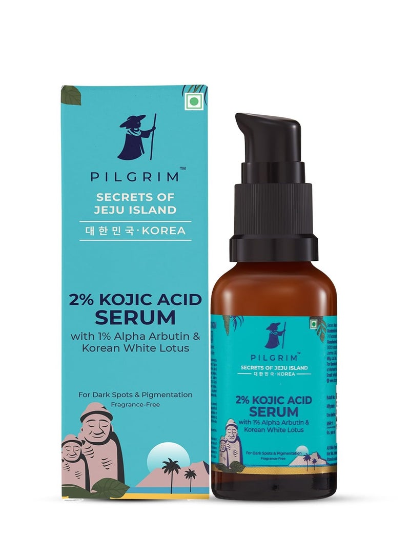 PILGRIM 2% Kojic Acid Serum for face 30 ml with 1% Alpha Arbutin and Korean White Lotus For Acne and Darks spots Anti pigmentation Face Serum For Men and Women - Image 2