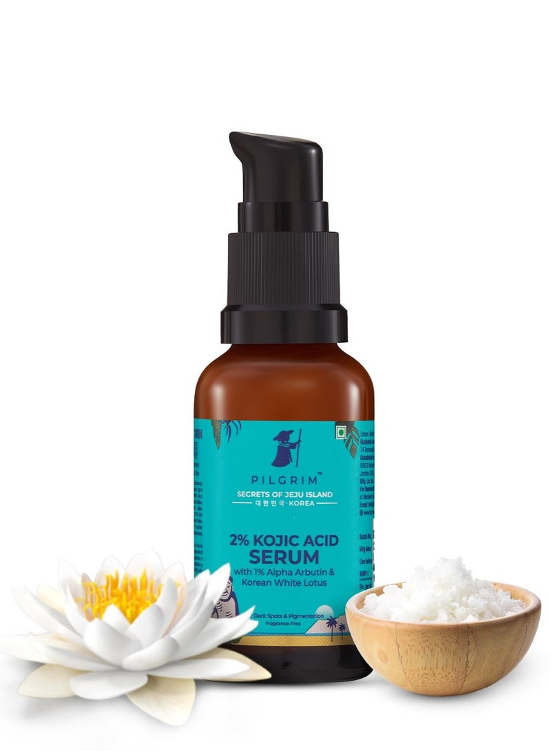 PILGRIM 2% Kojic Acid Serum for face 30 ml with 1% Alpha Arbutin and Korean White Lotus For Acne and Darks spots Anti pigmentation Face Serum For Men and Women - Image 1