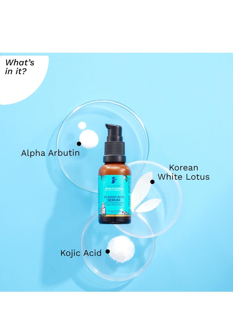PILGRIM 2% Kojic Acid Serum for face 30 ml with 1% Alpha Arbutin and Korean White Lotus For Acne and Darks spots Anti pigmentation Face Serum For Men and Women - Image 3