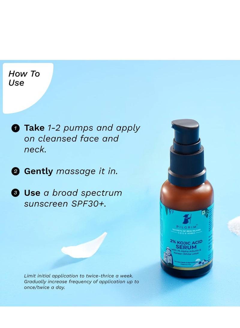 PILGRIM 2% Kojic Acid Serum for face 30 ml with 1% Alpha Arbutin and Korean White Lotus For Acne and Darks spots Anti pigmentation Face Serum For Men and Women - Image 4