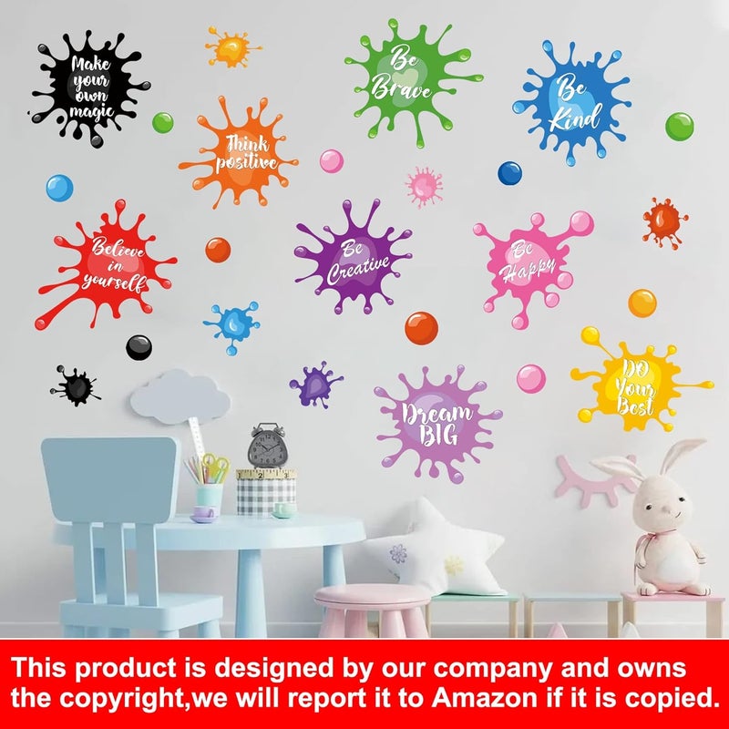 Sinekong Colorful Inspirational Quotes Wall Decals Watercolor Paint Wall Decals Ink Splatter Splotches Wall Stickers Motivational Lettering Positive Sayings Stickers for Kids Classroom Nursery Playroom School - Image 3