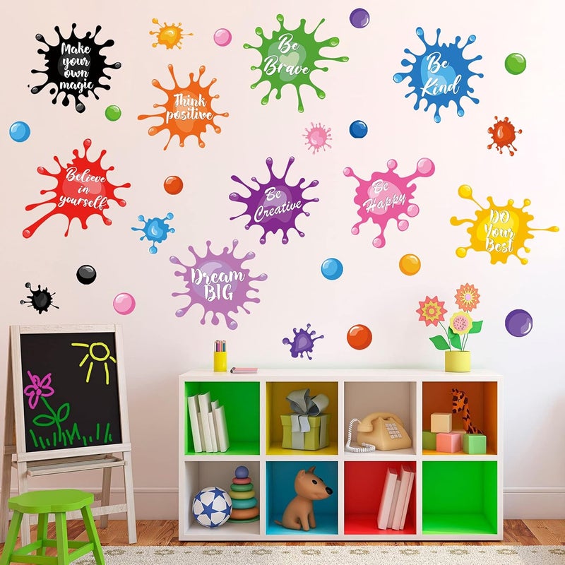 Sinekong Colorful Inspirational Quotes Wall Decals Watercolor Paint Wall Decals Ink Splatter Splotches Wall Stickers Motivational Lettering Positive Sayings Stickers for Kids Classroom Nursery Playroom School - Image 1