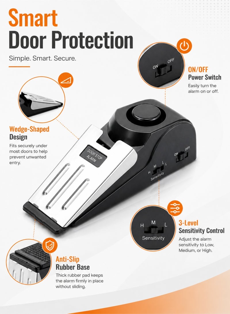 Leoxol Door Stop Alarm | 120dB Portable Door Stopper Security Alarm | Adjustable Sensitivity Wedge Door Alarm For Home Hotel Office Travel - Image 4