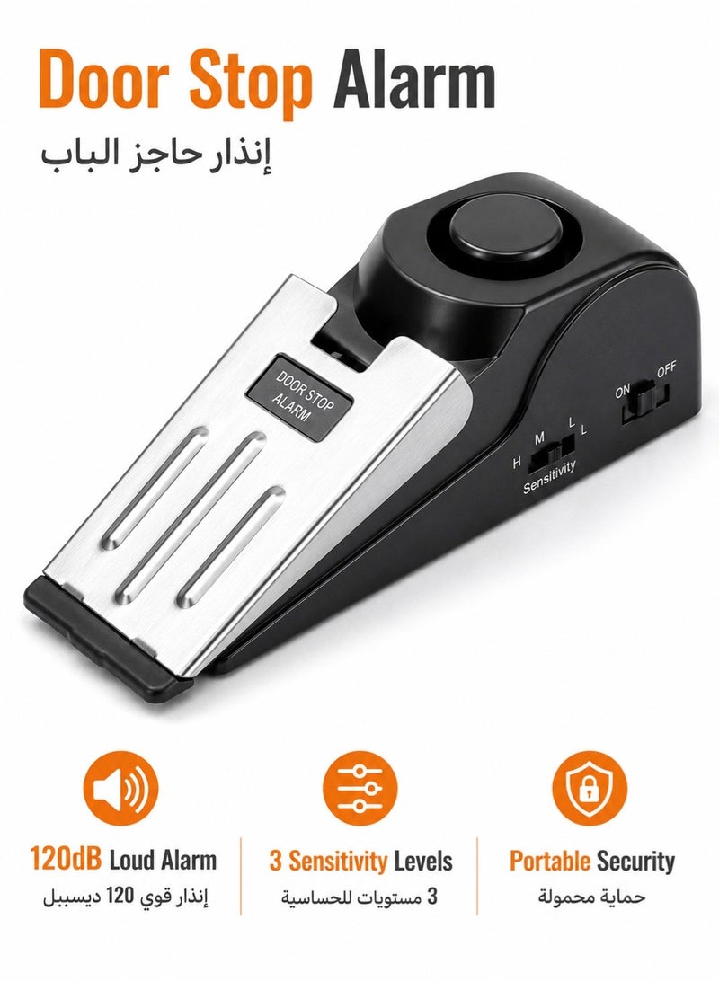 Leoxol Door Stop Alarm | 120dB Portable Door Stopper Security Alarm | Adjustable Sensitivity Wedge Door Alarm For Home Hotel Office Travel - Image 1