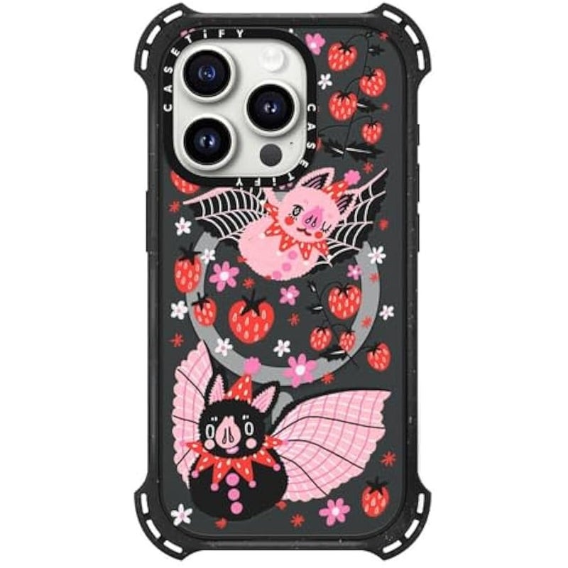 Casetify Bounce iPhone 15 Pro Case 【6X Military Grade Drop Tested / 21.3ft Drop Protection/Compatible with Magsafe】 - Strawberry Bats - Triple Black - Image 3