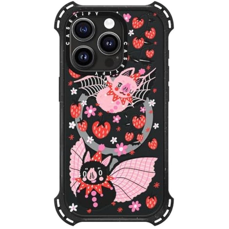 Casetify Bounce iPhone 15 Pro Case 【6X Military Grade Drop Tested / 21.3ft Drop Protection/Compatible with Magsafe】 - Strawberry Bats - Triple Black - Image 4