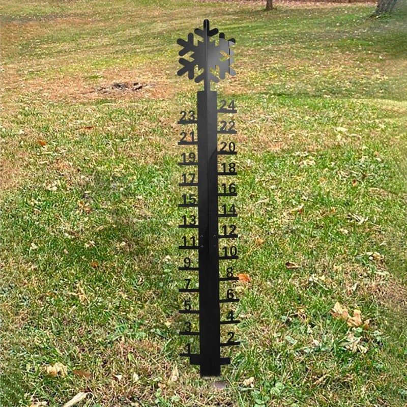woobles Snowflake 24" Snow Gauge, Snowmobile Snowflake Snow Gauge, Handmade Metal Yard Snow Measuring Stick Garden Stakes, Christmas Rain Gauge Outdoor Decoration Gift (Black Snowflake) Black Snowflake - Image 2