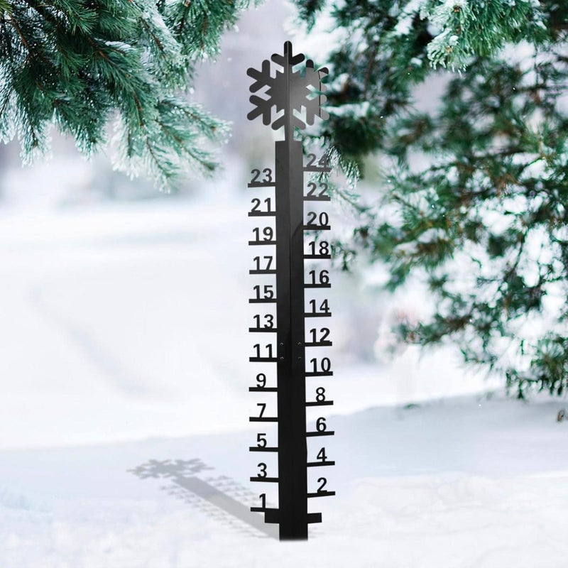 woobles Snowflake 24" Snow Gauge, Snowmobile Snowflake Snow Gauge, Handmade Metal Yard Snow Measuring Stick Garden Stakes, Christmas Rain Gauge Outdoor Decoration Gift (Black Snowflake) Black Snowflake - Image 4