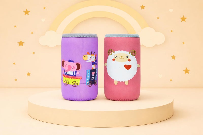 Alya The Cheeky Kidzz Baby Soft Reusable Feeding Bottle Cover Sleeve Printed with Suitable for 120ml 150ml 220ml 240ml Slim Neck Feeding Milk/Water Feeder Bottles (Pack of 2, Sheep-Zebra) - Image 1