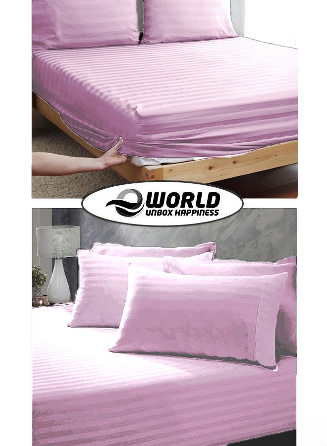 Eworld 3 Piece Luxury Pink Striped Bed Sheet Set with 1 flat Sheet and 2 Pillowcases for Hotel and Home Crafted from Ultra Soft and Breathable Microfiber Blend for Year-Round Comfort, (Single/Double) - Image 5