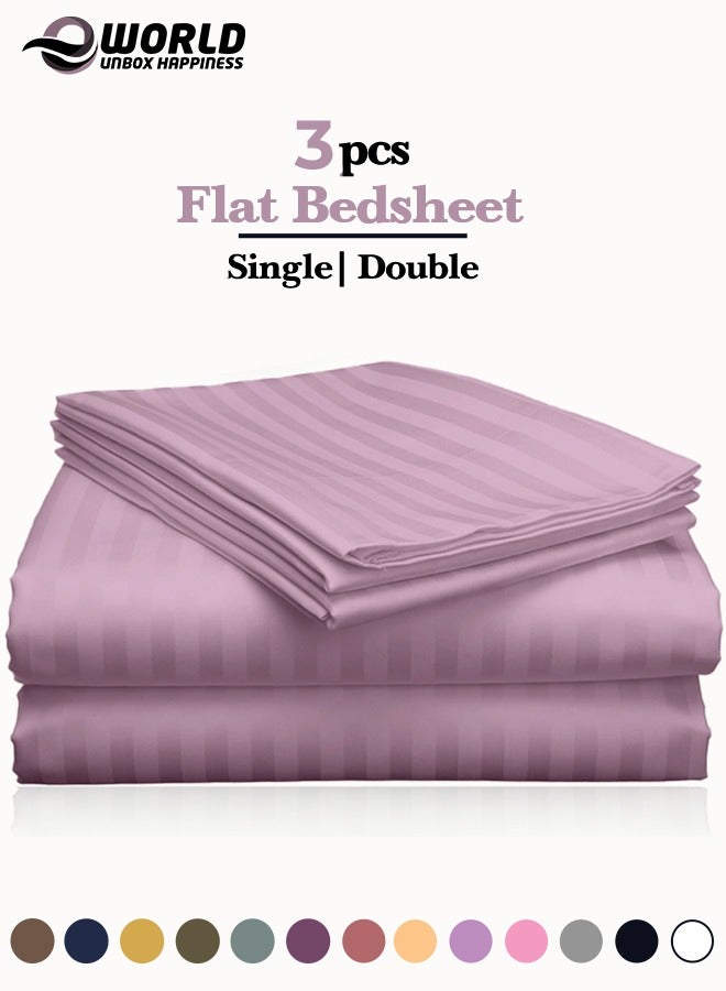 Eworld 3 Piece Luxury Pink Striped Bed Sheet Set with 1 flat Sheet and 2 Pillowcases for Hotel and Home Crafted from Ultra Soft and Breathable Microfiber Blend for Year-Round Comfort, (Single/Double) - Image 1