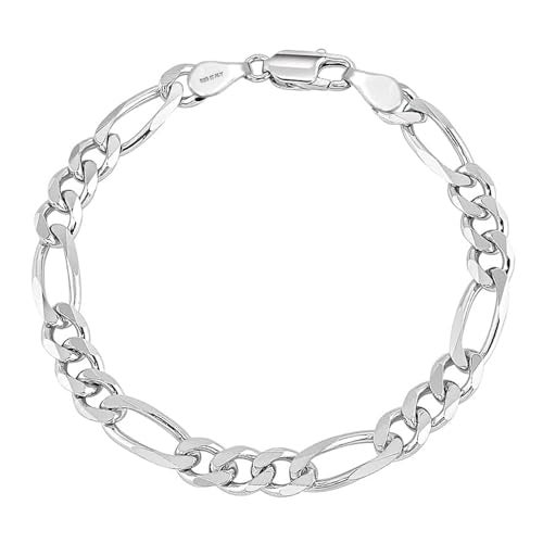 LeCalla 925 Sterling Silver BIS Hallmarked Italian Figaro-Chain Bracelet for Men Boys 7 Inches - Image 1