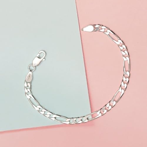 LeCalla 925 Sterling Silver BIS Hallmarked Italian Figaro-Chain Bracelet for Men Boys 7 Inches - Image 5
