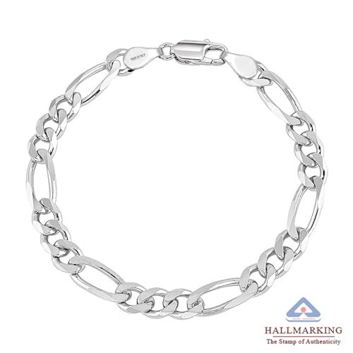 LeCalla 925 Sterling Silver BIS Hallmarked Italian Figaro-Chain Bracelet for Men Boys 7 Inches - Image 4