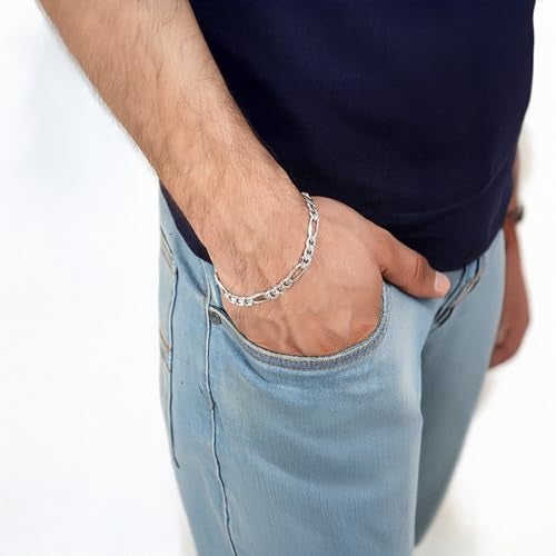 LeCalla 925 Sterling Silver BIS Hallmarked Italian Figaro-Chain Bracelet for Men Boys 7 Inches - Image 3