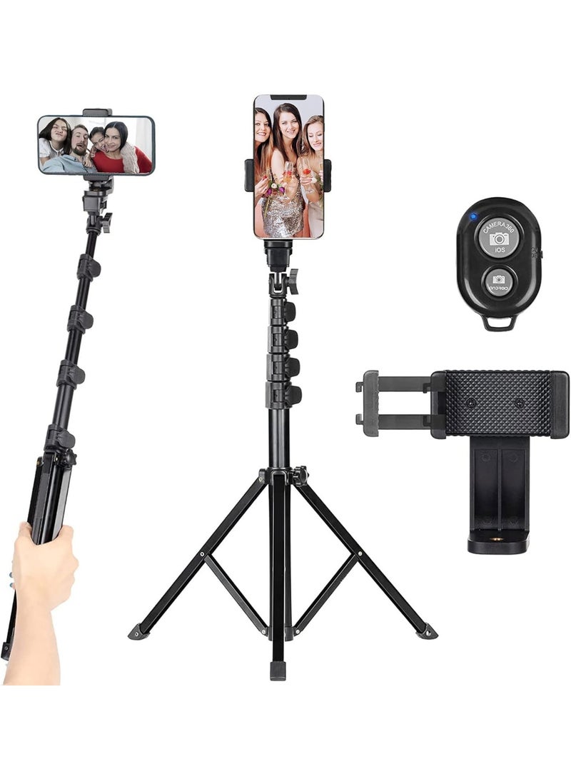 Cell Phone Tripod 160CM, Extendable Selfie Stick Tripod with Bluetooth Remote, Phone Holder with 360° Rotation, Compatible with Android, iOS and Smartphones - Image 1
