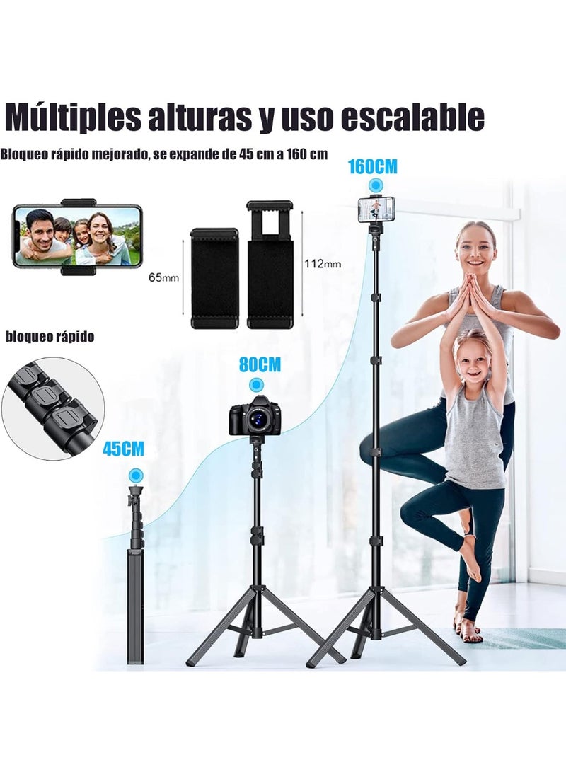 Cell Phone Tripod 160CM, Extendable Selfie Stick Tripod with Bluetooth Remote, Phone Holder with 360° Rotation, Compatible with Android, iOS and Smartphones - Image 3