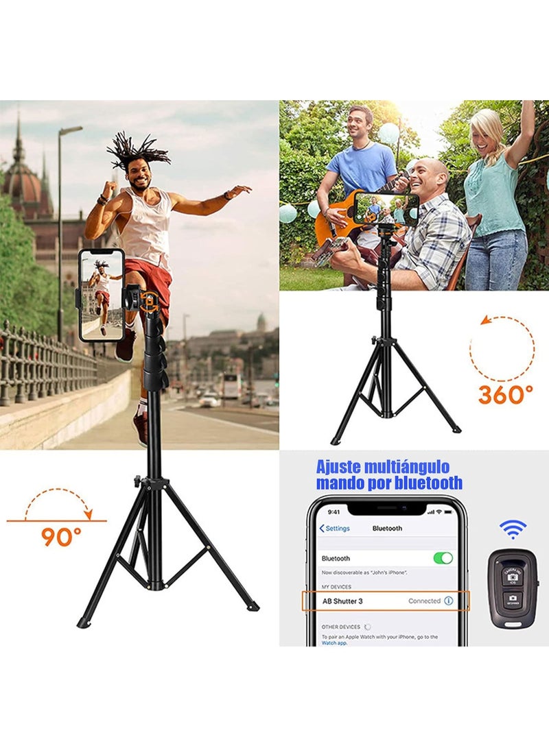Cell Phone Tripod 160CM, Extendable Selfie Stick Tripod with Bluetooth Remote, Phone Holder with 360° Rotation, Compatible with Android, iOS and Smartphones - Image 4