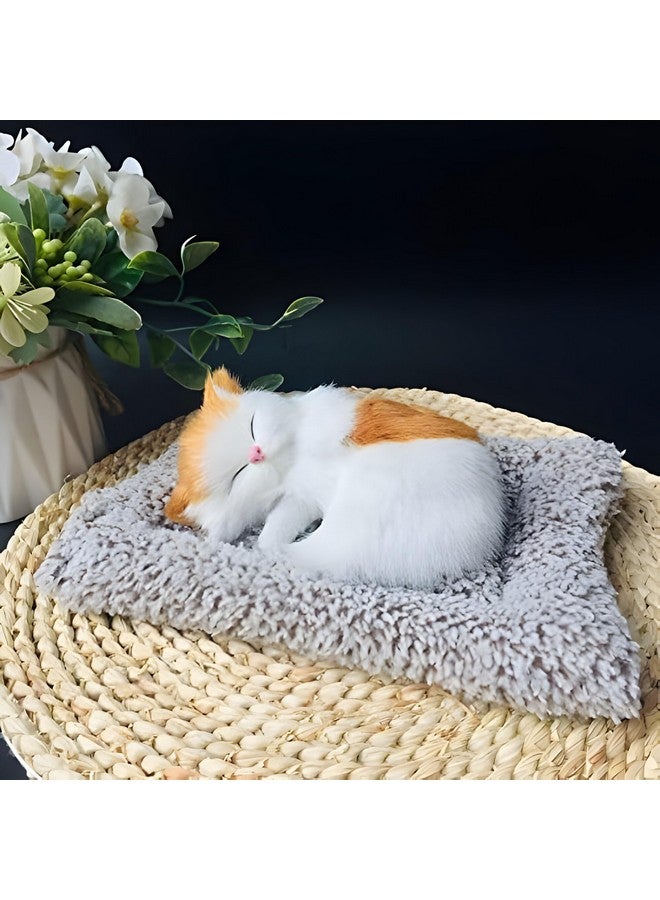 Tickles Sleeping Cat On Carpet Silicone Animal Toy for Kids Car Dashboard & Office Desk (Color: Orange & White Size: 8 cm) - Image 5