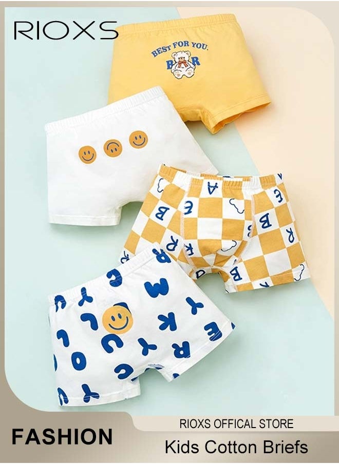 RIOXS - 4 Pack Cotton Briefs For Kids,Little Boy Shorts,Printed Cute Patter Briefs,Boxer Briefs For Boys With Comfort Soft Waistband,Breathable Shorts Briefs For Kids 3-8 Years - Image 1