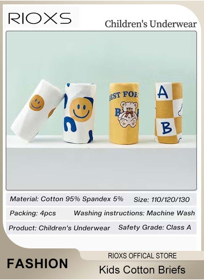 RIOXS - 4 Pack Cotton Briefs For Kids,Little Boy Shorts,Printed Cute Patter Briefs,Boxer Briefs For Boys With Comfort Soft Waistband,Breathable Shorts Briefs For Kids 3-8 Years - Image 1