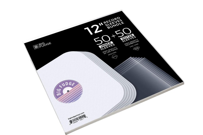 BIG FUDGE Vinyl Record Sleeves Bundle 50 Outer and 50 Inner Crystal Clear Rounded Acid Free LP Sleeves for 12 Records
