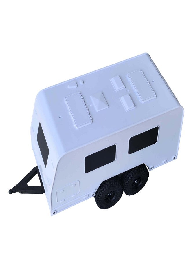 LAFEINA Travel Trailer with Hitch, Camper Trailer with 4x1.0 Tires for 1/18 RC Crawler Car TRX4M Upgrade Accessory (White) - Image 1
