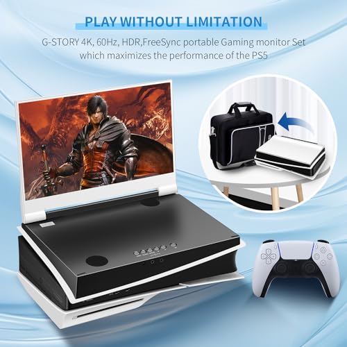 G-STORY 14" Inch IPS 4k 60Hz Portable Monitor Gaming Display Integrated with PS5 Slim(not Included) 3840×2160 with 2 HDMI Ports,FreeSync,Built-in 2 of Multimedia Stereo Speaker - Image 2