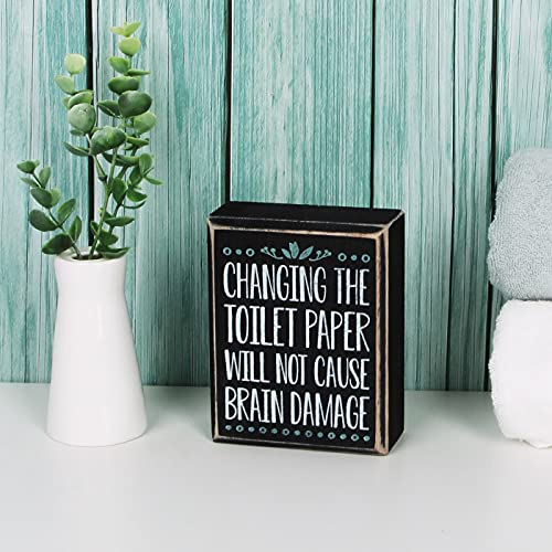 J JACKCUBE DESIGN Rustic Black Wooden Funny Bathroom Classic Sign Box, Changing The Toilet Paper Will Not Cause Brain Damage- Home Décor Signs with Sayings - MK1067A - Image 5