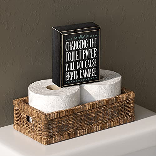 J JACKCUBE DESIGN Rustic Black Wooden Funny Bathroom Classic Sign Box, Changing The Toilet Paper Will Not Cause Brain Damage- Home Décor Signs with Sayings - MK1067A - Image 3