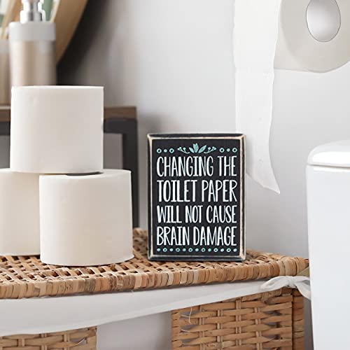 J JACKCUBE DESIGN Rustic Black Wooden Funny Bathroom Classic Sign Box, Changing The Toilet Paper Will Not Cause Brain Damage- Home Décor Signs with Sayings - MK1067A - Image 2