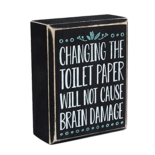 J JACKCUBE DESIGN Rustic Black Wooden Funny Bathroom Classic Sign Box, Changing The Toilet Paper Will Not Cause Brain Damage- Home Décor Signs with Sayings - MK1067A - Image 1