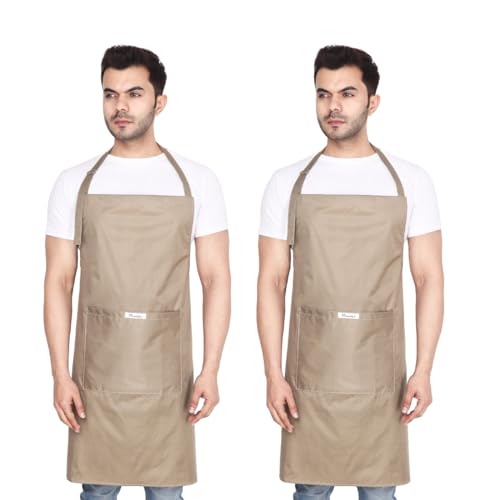 MAKSTILE Waterproof & Dustproof Apron For Dishwashing, Cooking, Dog Grooming, Gardening, Car Wash, Lab, Restaurant & Industrial Use | Unisex| Color-Beige | Pack Of 2 - Image 1