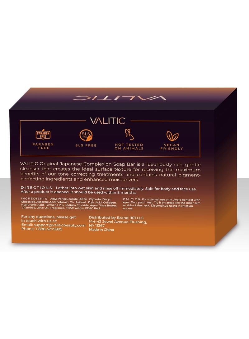 فاليتيك ألواح صابون مزيل للبقع الداكنة بحمض الكوجيك مع فيتامين C و ريتينول وكولاجين وكركم - مركب ياباني أصلي مدعوم بحمض الهيالورونيك وفيتامين E وزبدة الشيا وزيت الزيتون كاستيل (عبوة 2 قطعة) - Image 3