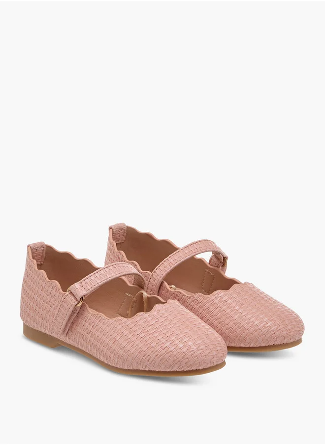 JUNIORS Scallop Detail Ballerina Shoes with Hook and Loop Closure