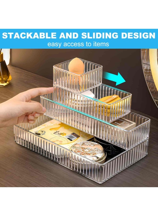 Mitoy 7 PCS Jewelry Clear Drawer Organizers Bins,  4-Size Stackable Makeup Drawer Organizer Trays - Image 4