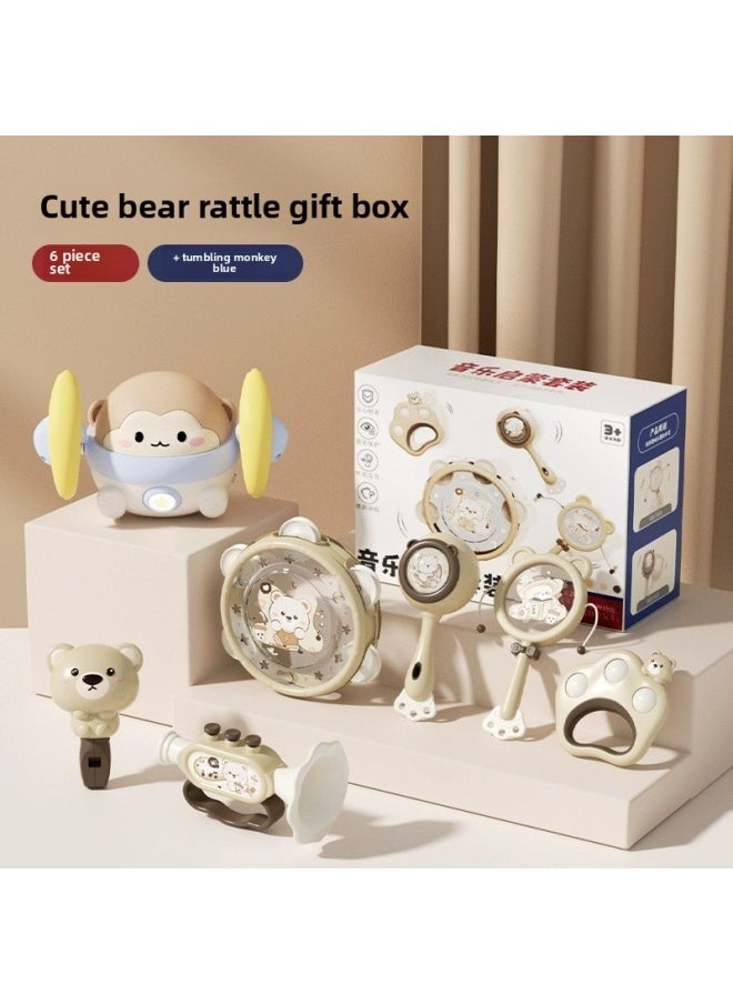 Generic Newborn Hand Rattle Baby Toys 0-1 Year Old Baby 3 To 6 Months Can Chew Early Education Sand Hammer Rattle Small Age-Color:[great Value Combination] Cute Bear Rattle 6-piece Set + Tumbling Monkey  - Image 1