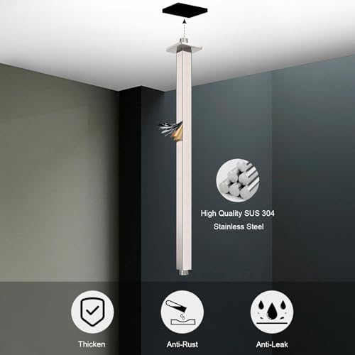 HarJue Ceiling Mounted Shower Arm, Rain Shower Square Extension Arm with Flange and Teflon Tape Stainless Steel Ceiling Mount Shower Extender (24 Inch, Brushed Nickel) - Image 3