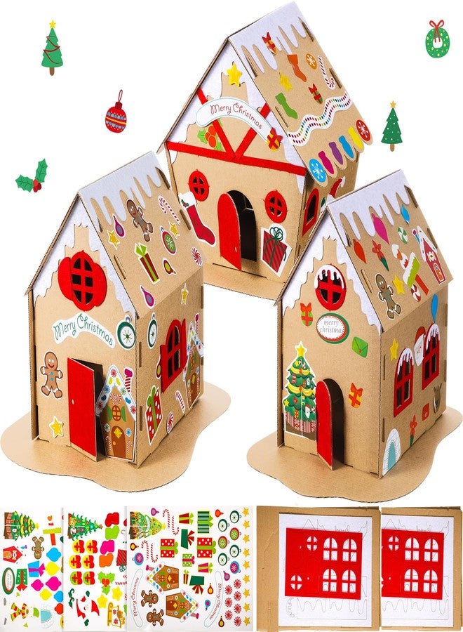 Yunsailing 3 Sets Christmas Gingerbread House Kit Christmas Craft Kit Cardboard Gingerbread House Decor Make Holiday Crafts for Party DIY Supplies - Image 1