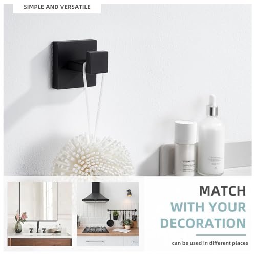 Angle Simple Towel Hook Matte Black, SUS 304 Stainless Steel Coat Robe Hook, Bathroom Hand Towel Hanger for Wall - Image 2