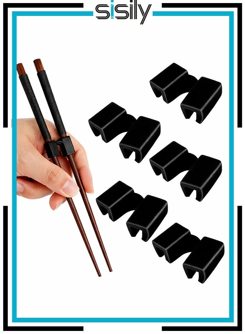 Sisily 5 Pieces Reusable Chopsticks Helpers Training Chopstick Hinges Connector Practice Chinese Chopstick Helper for Adults, Kids, Beginner, Trainers (Black) - Image 1