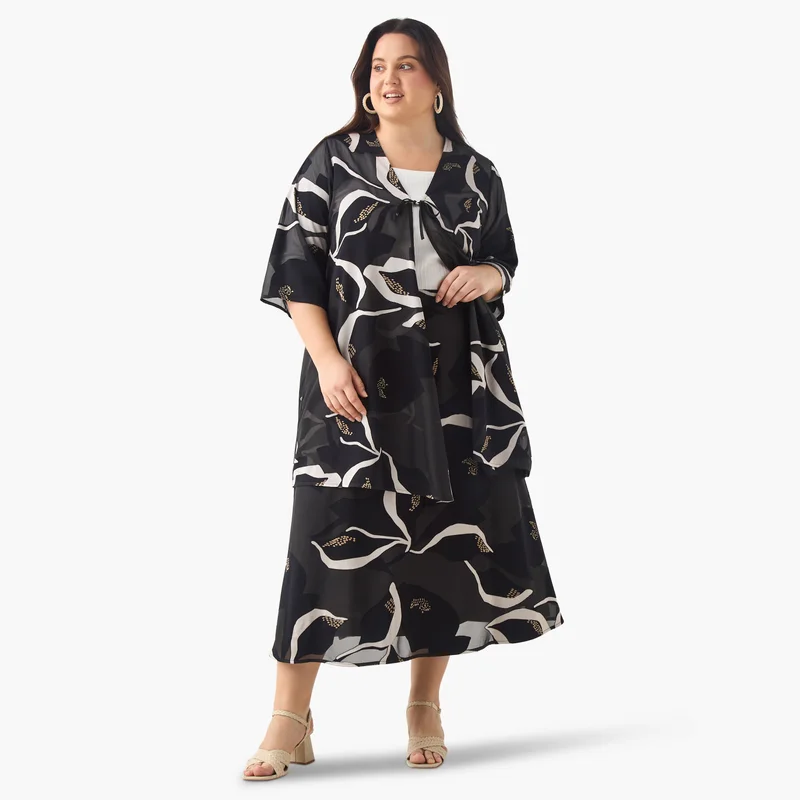  أولا بوبكن Plus Size Ulla Popken Printed Midi Skirt with Elasticated Waistband and Pocket