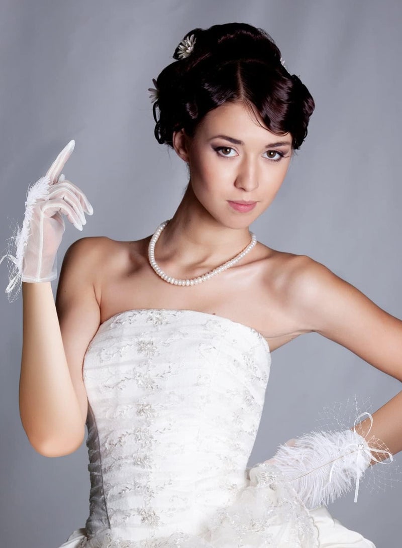 KASTWAVE Lace Gloves Women, Tea Party Gloves, Women's Tulle Gloves for Bridal Short Lace Gloves Wrist Lace Gloves Short Prom Evening Gloves for Wedding Opera Dinner Party - Image 2