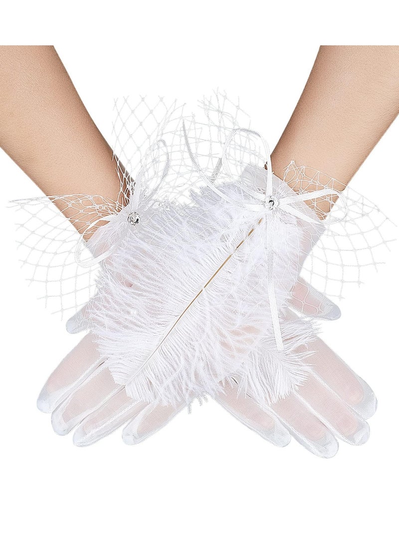 KASTWAVE Lace Gloves Women, Tea Party Gloves, Women's Tulle Gloves for Bridal Short Lace Gloves Wrist Lace Gloves Short Prom Evening Gloves for Wedding Opera Dinner Party - Image 1
