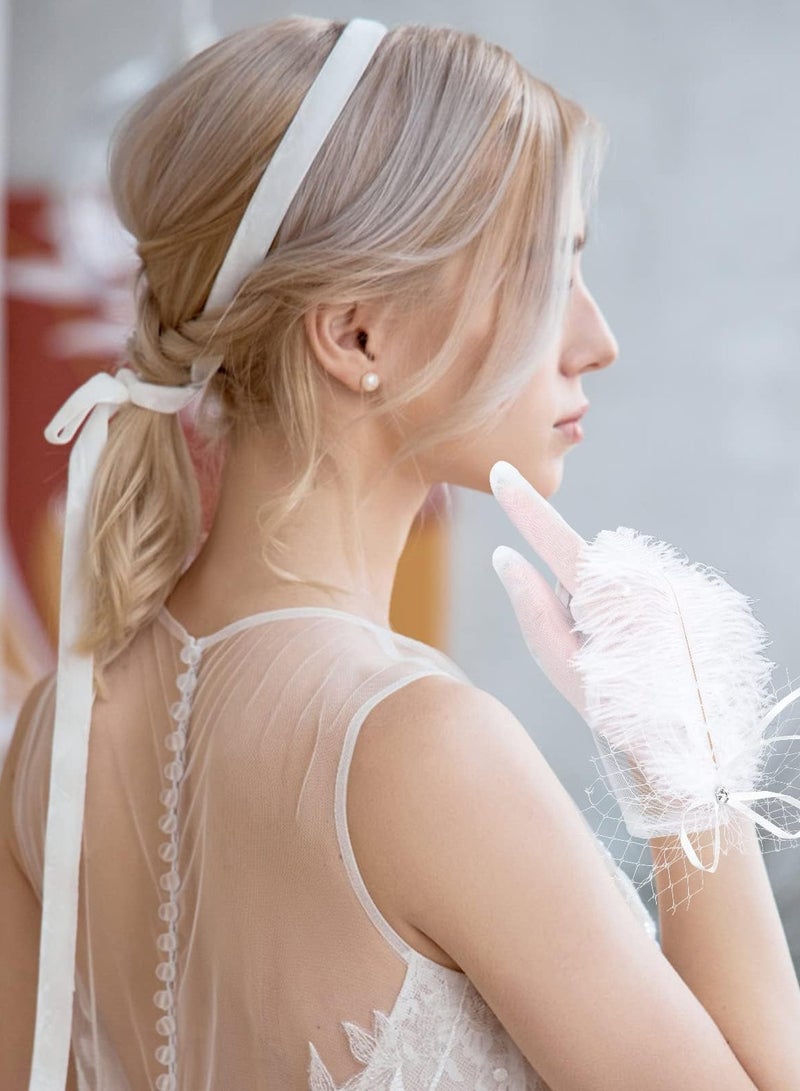 KASTWAVE Lace Gloves Women, Tea Party Gloves, Women's Tulle Gloves for Bridal Short Lace Gloves Wrist Lace Gloves Short Prom Evening Gloves for Wedding Opera Dinner Party - Image 3