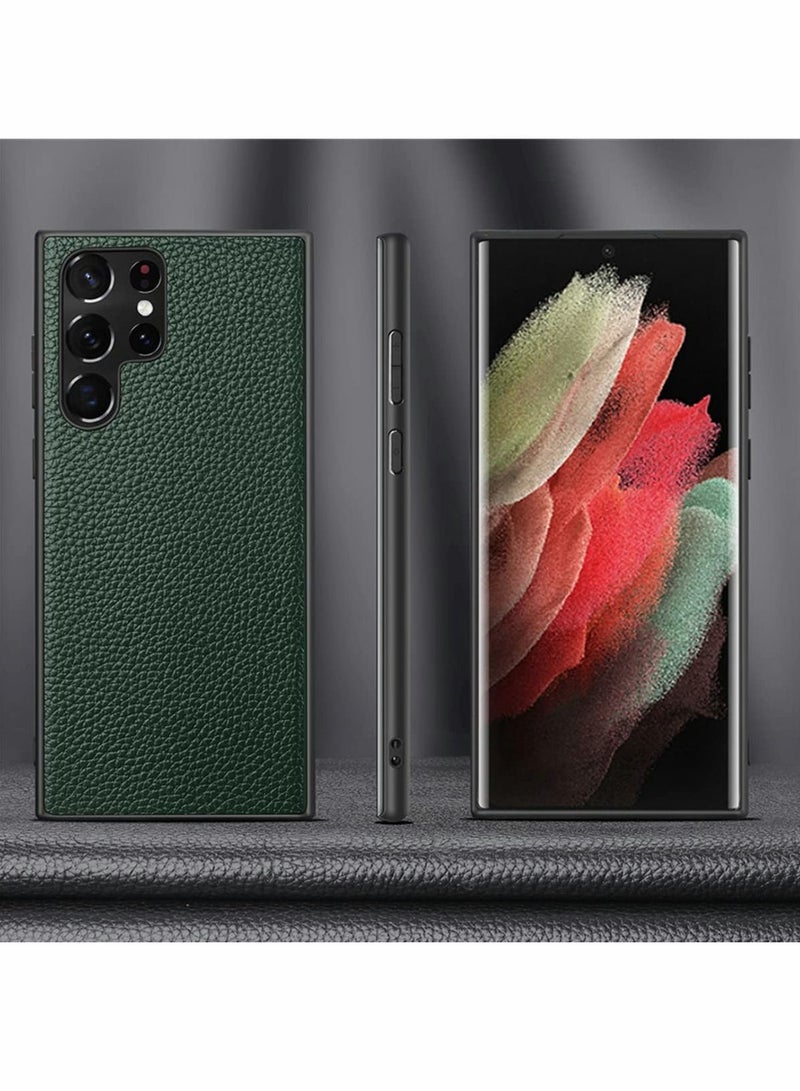 Y&D Case for Samsung Galaxy S22 Ultra Case Lychee Pattern Leather Anti Scratch Slim Fit Protective Cover Camera All-Protective 6.8" 2022 （Green） - Image 4
